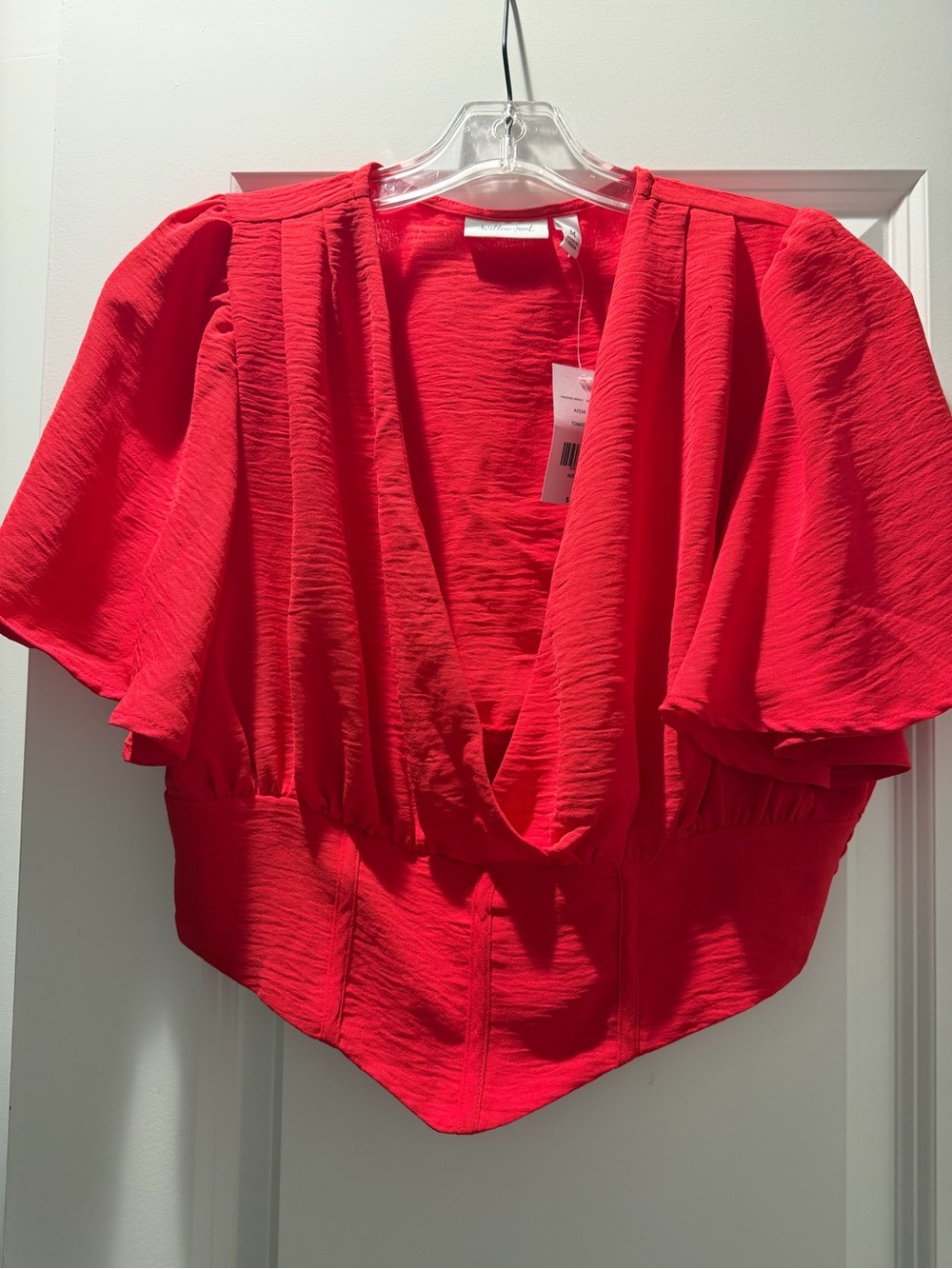Willow & Root Red V-Neck Textured Crop Top